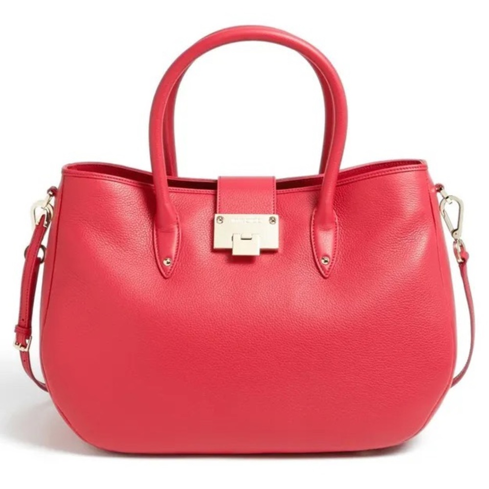 Jimmy Choo RANIA Pebbled Cherry RED PINK Leather Satchel Shoulder Bag